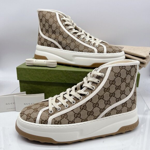 Gucci TENNIS 1977 TRECK HIGH GG JACQUARD SNEAKER Interlocking Mens UK 14 US 14.5 - Picture 4 of 16